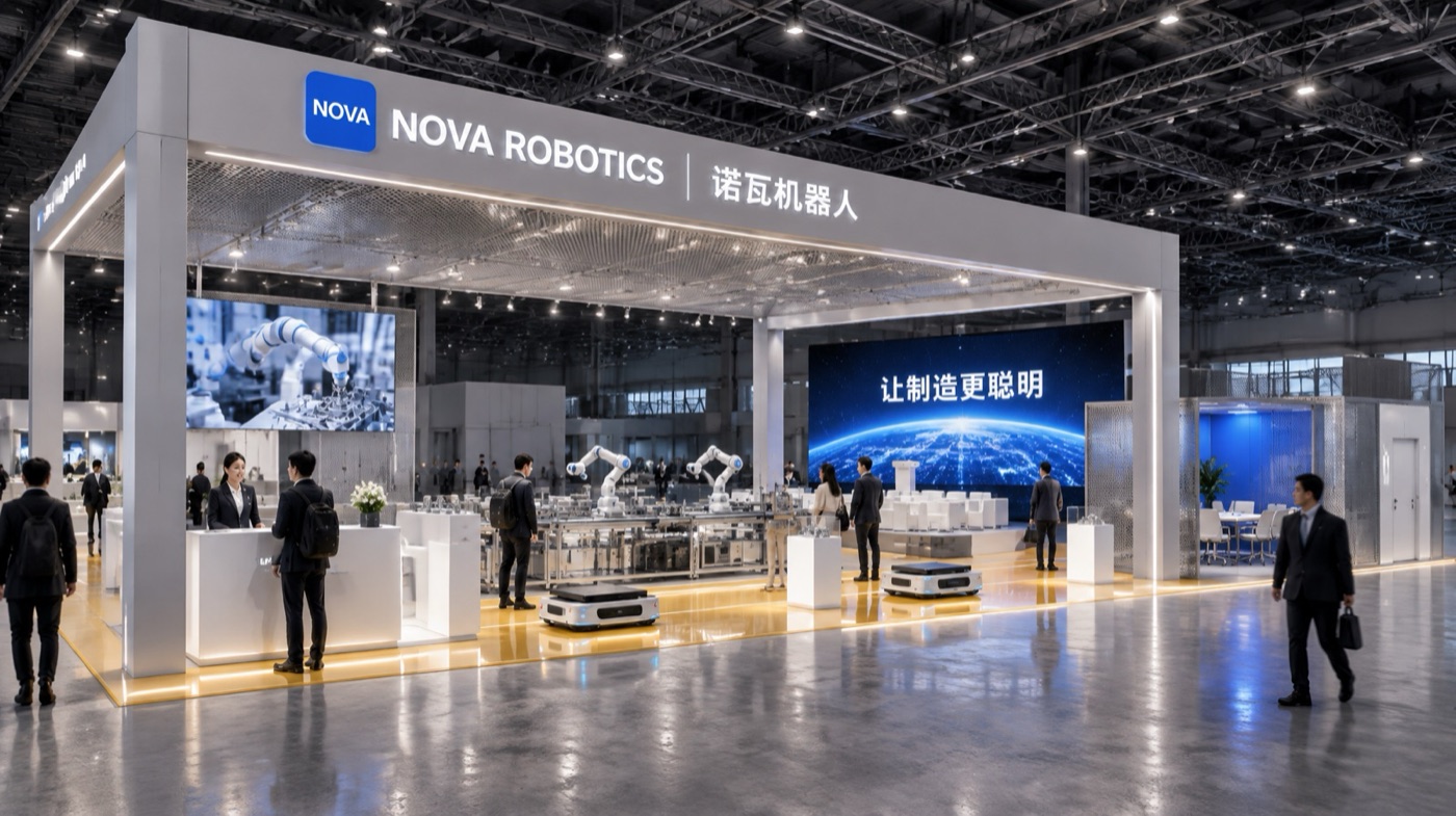 展台方向四：模块化展柜矩阵与通透洽谈区
